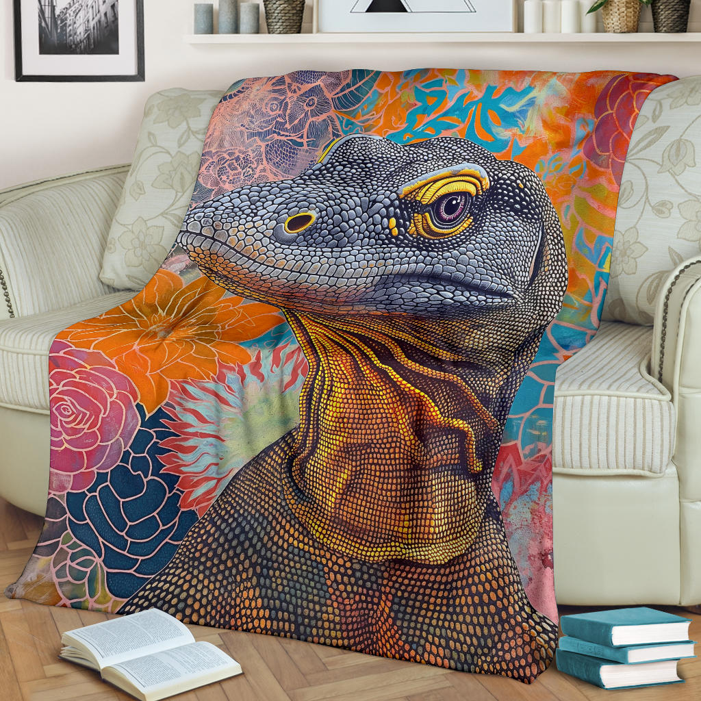 Komodo Dragon Blanket, Trippy Psychedelics Komodo Dragon Fleece Blanket, Komodo Dragon Throw Blanket, Komodo Dragon Gifts