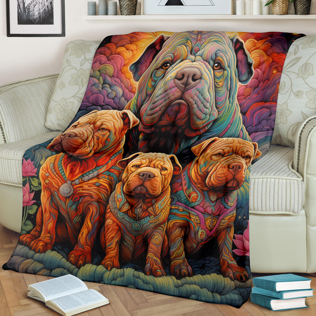 Chinese Shar-Pei Blanket, Trippy Psychedelics Chinese Shar-Pei Fleece Blanket, Chinese Shar-Pei Throw Blanket, Chinese Shar-Pei Gifts