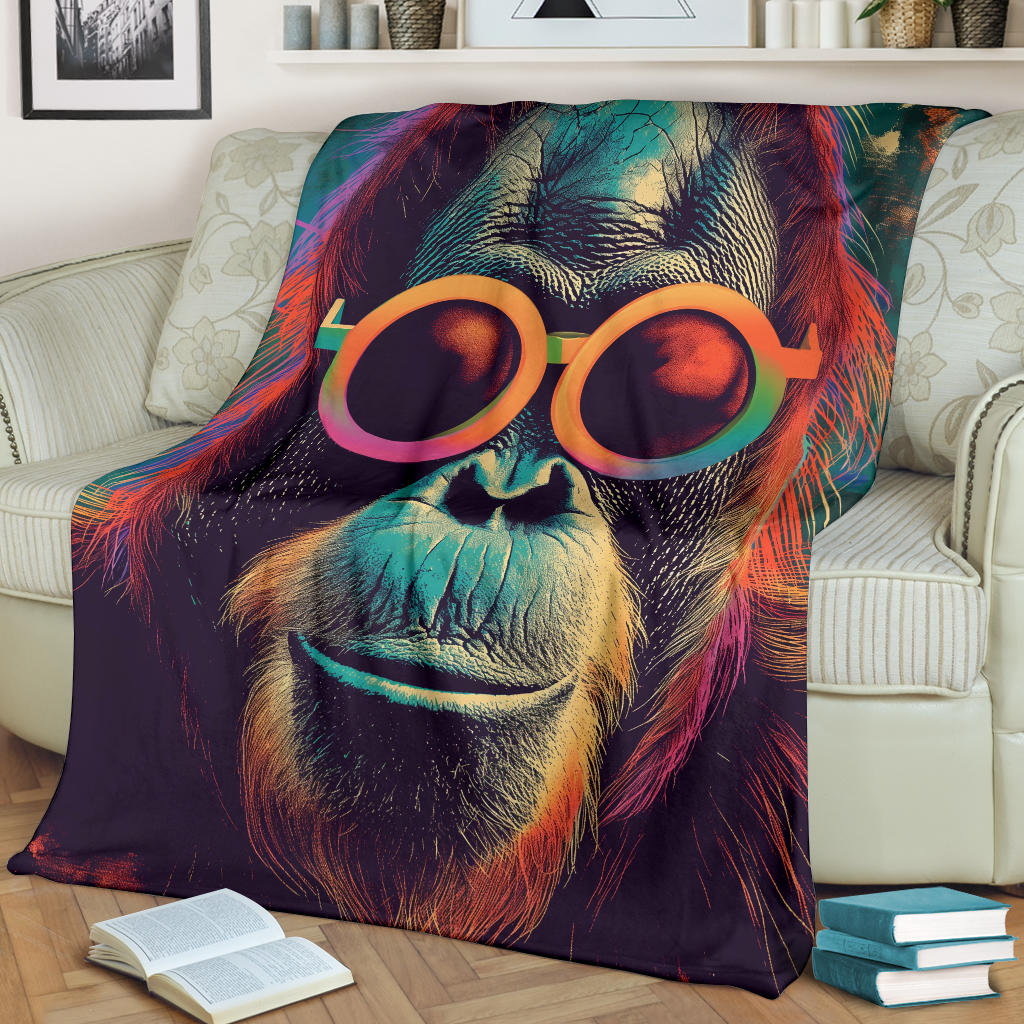 Orangutan animal Blanket, Trippy Psychedelics Orangutan animal Fleece Blanket, Orangutan animal Throw Blanket, Orangutan animal Gifts