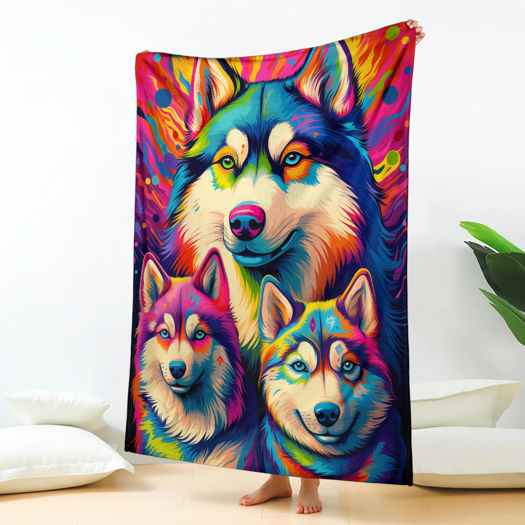 Alaskan Malamute Blanket, Trippy Psychedelics Alaskan Malamute Fleece Blanket, Alaskan Malamute Throw Blanket, Alaskan Malamute Gifts