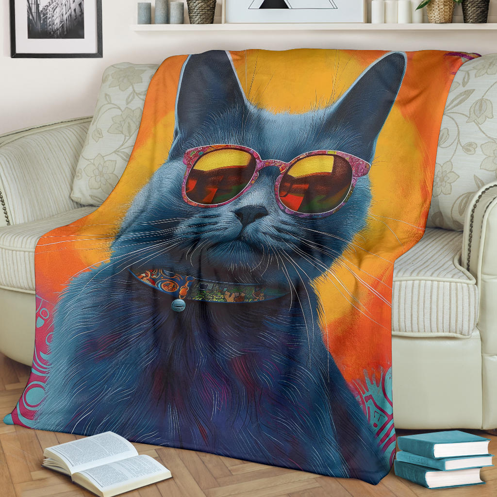 Chartreux cat Blanket, Trippy Psychedelics Chartreux cat Fleece Blanket, Chartreux cat Throw Blanket, Chartreux cat Gifts