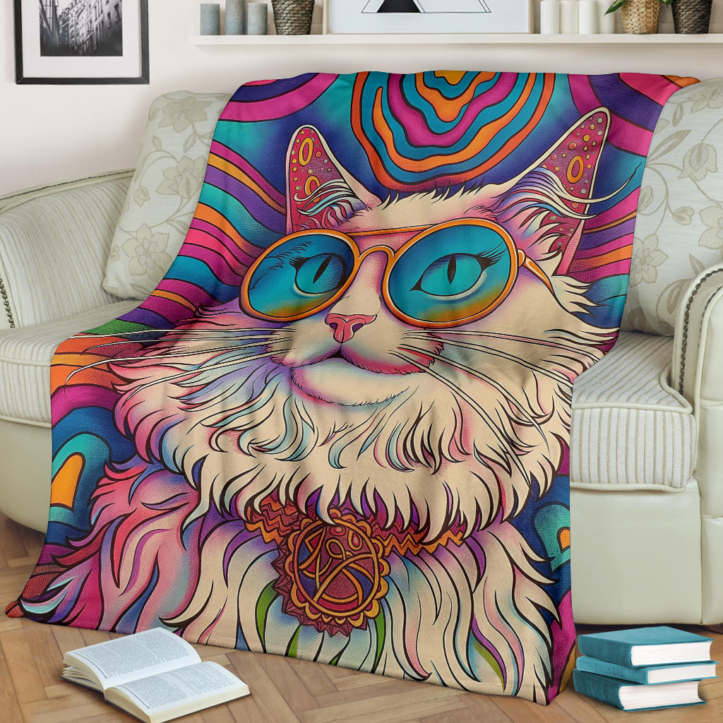 Ragdoll Cat Blanket, Trippy Psychedelics Ragdoll Cat Fleece Blanket, Ragdoll Cat Throw Blanket, Ragdoll Cat Gifts