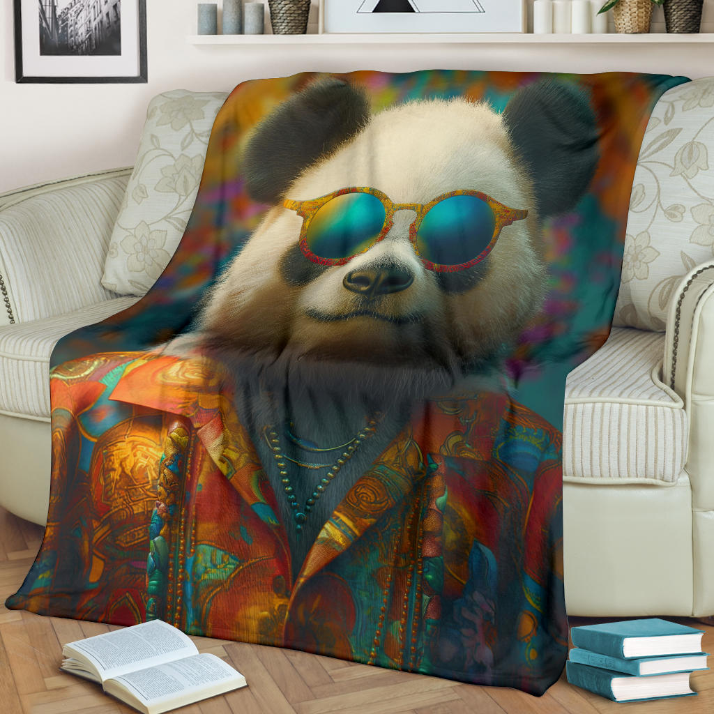 Panda Blanket, Trippy Psychedelics Panda Fleece Blanket, Panda Throw Blanket, Panda Gifts