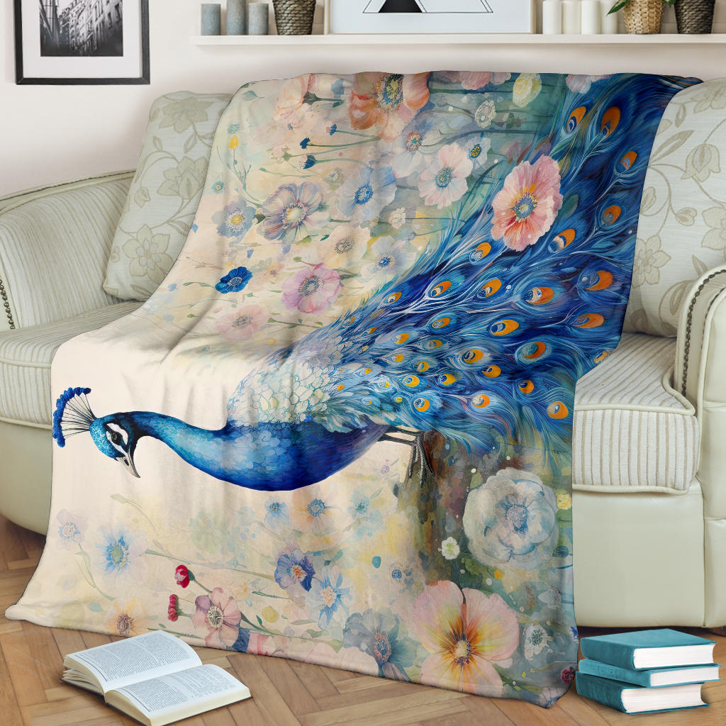 Peacock With Blue Feathers Blanket