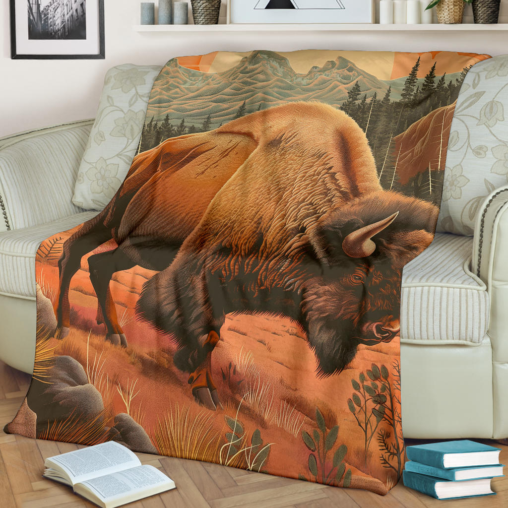 Bison Blanket, Trippy Psychedelics Bison Fleece Blanket, Bison Throw Blanket, Bison Gifts