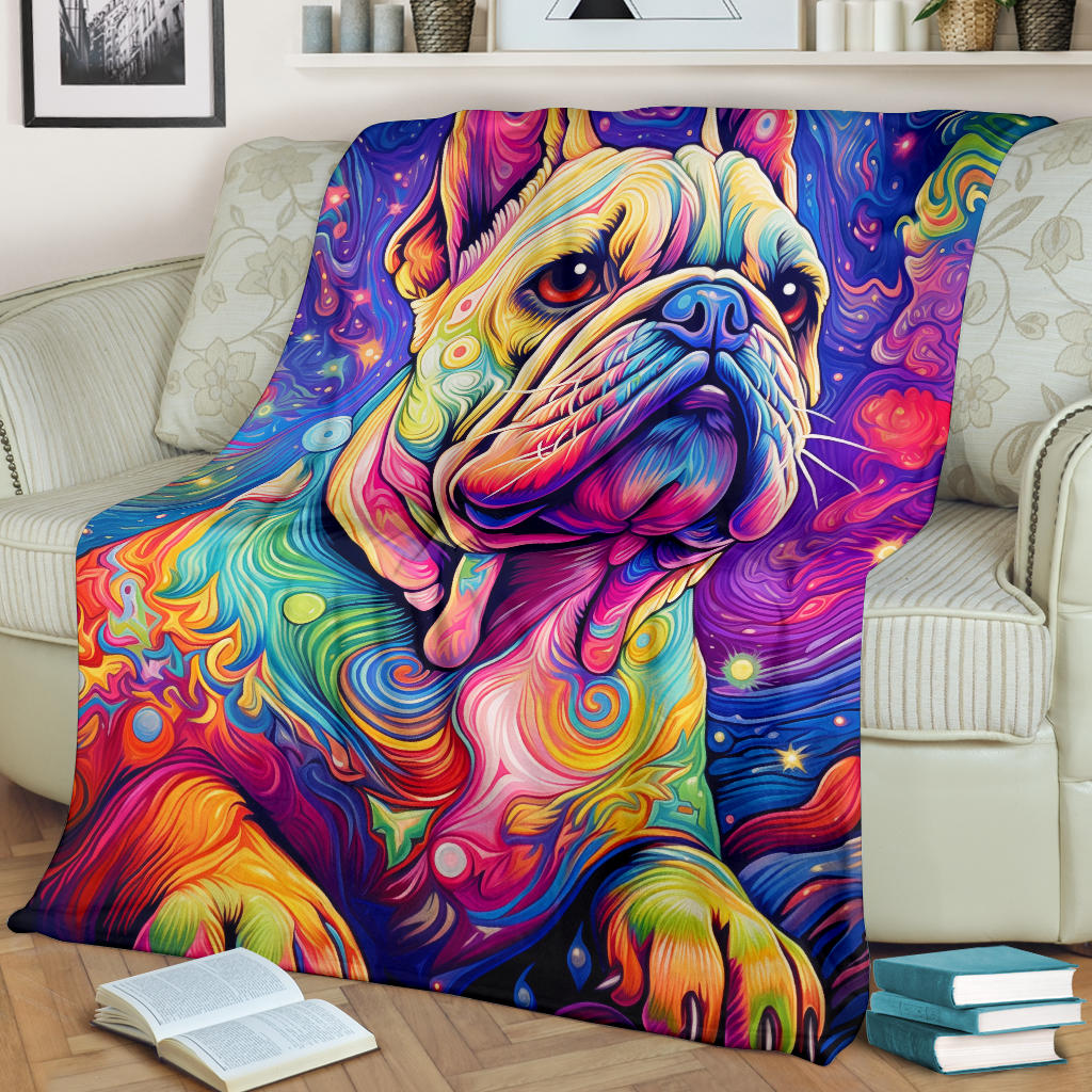 Trippy Psychedelics Bulldog Blanket, Bulldog Throw Blanket, Bulldog Fleece Blanket, Bulldog Gifts