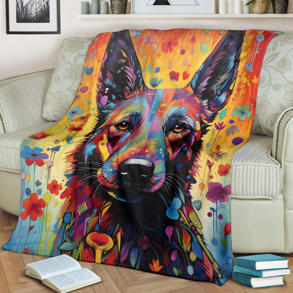 Dutch Shepherd Blanket, Trippy Psychedelics Dutch Shepherd Fleece Blanket, Dutch Shepherd Throw Blanket, Dutch Shepherd Gifts