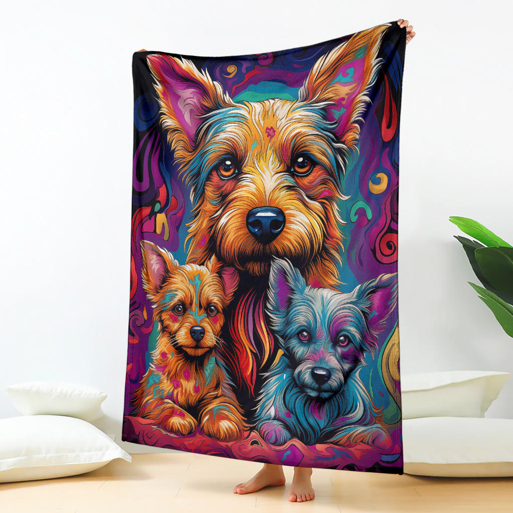 Australian Terrier Blanket, Trippy Psychedelics Australian Terrier Fleece Blanket, Australian Terrier Throw Blanket, Australian Terrier Gifts