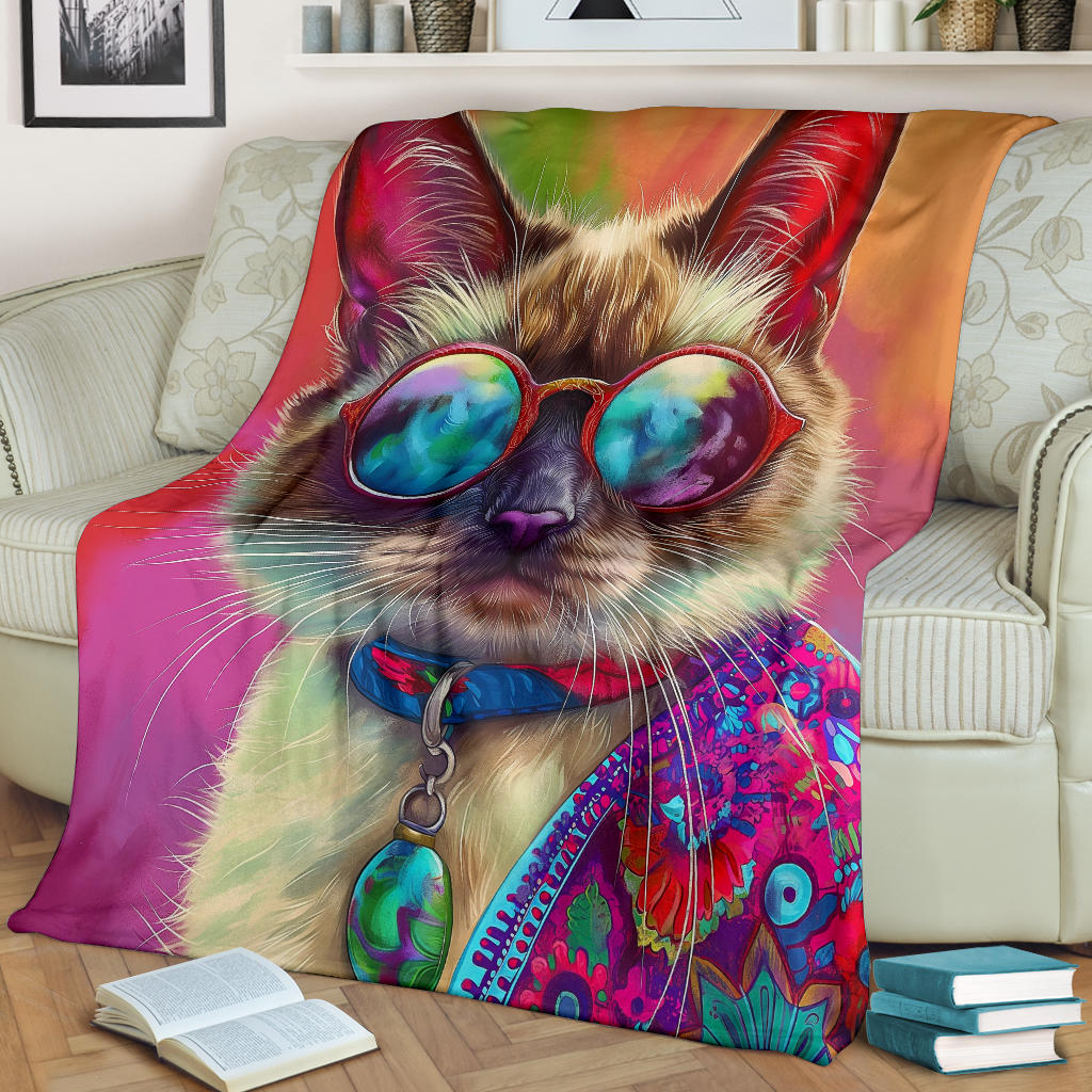 Balinese cat Blanket, Trippy Psychedelics Balinese cat Fleece Blanket, Balinese cat Throw Blanket, Balinese cat Gifts