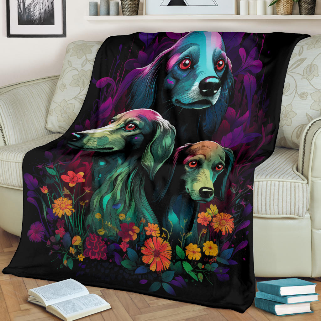 Saluki Blanket, Trippy Psychedelics Saluki Fleece Blanket, Saluki Throw Blanket, Saluki Gifts