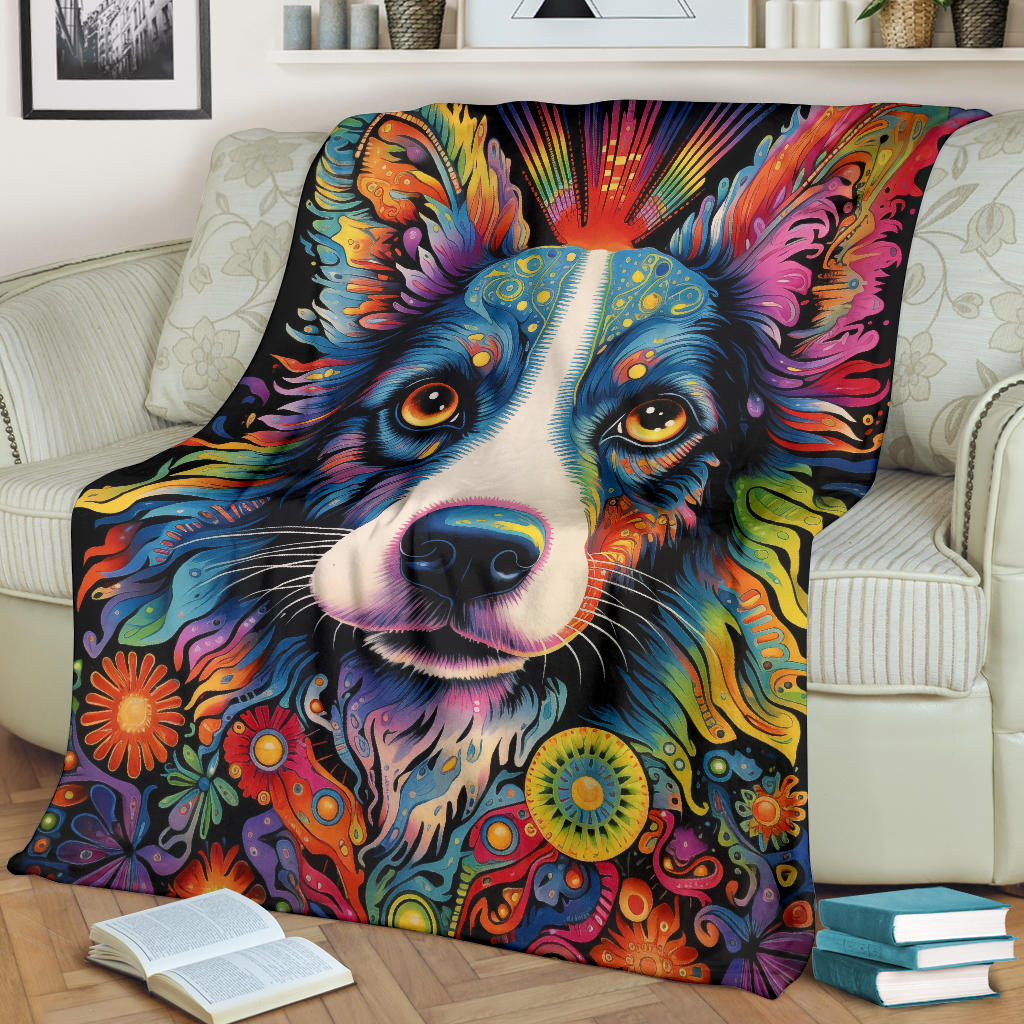 Border Collie Blanket, Border Collie Trippy Psychedelics Blanket, Border Collie Gifts, Border Collie Throw Blanket