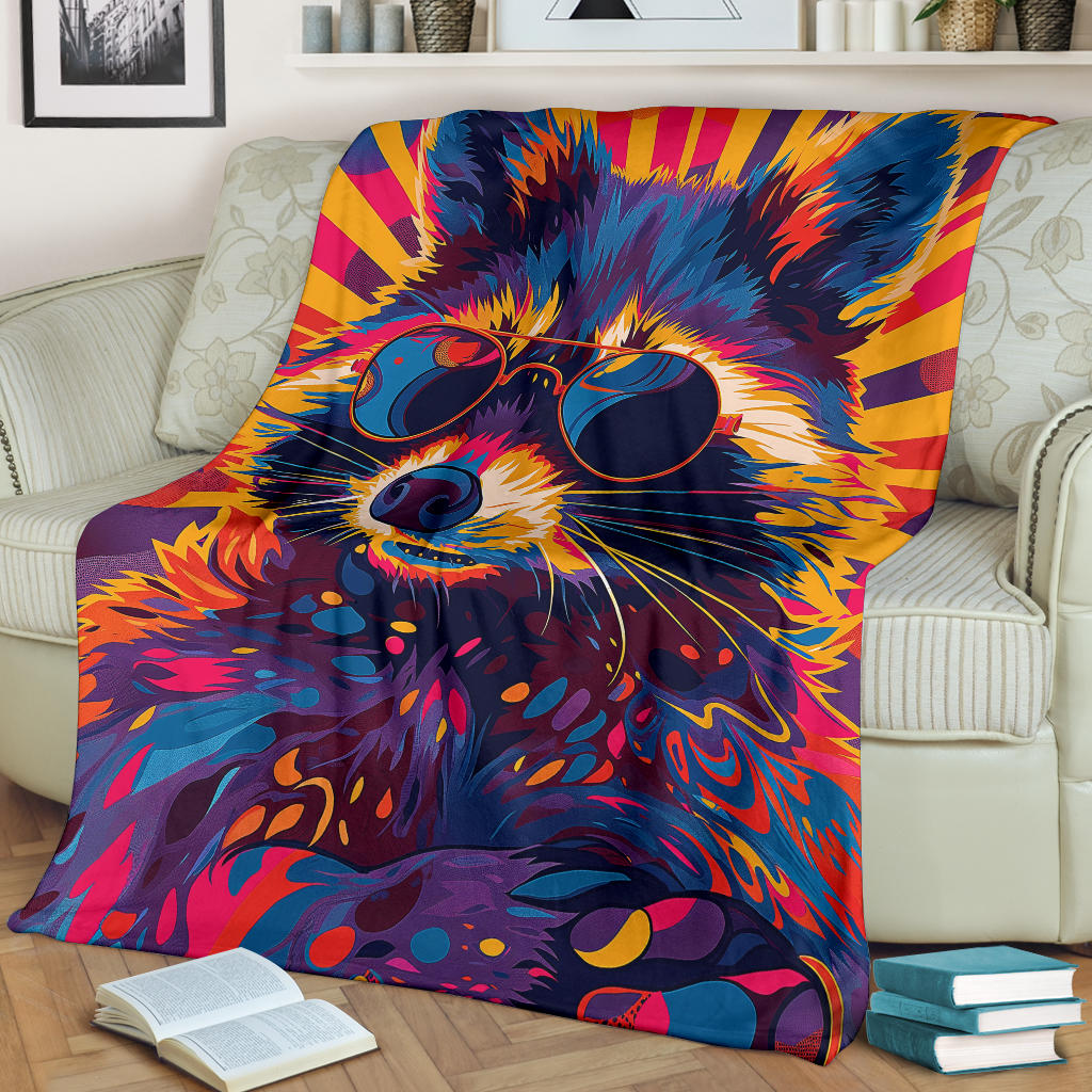 Raccoon Blanket, Trippy Psychedelics Raccoon Fleece Blanket, Raccoon Throw Blanket, Raccoon Gifts