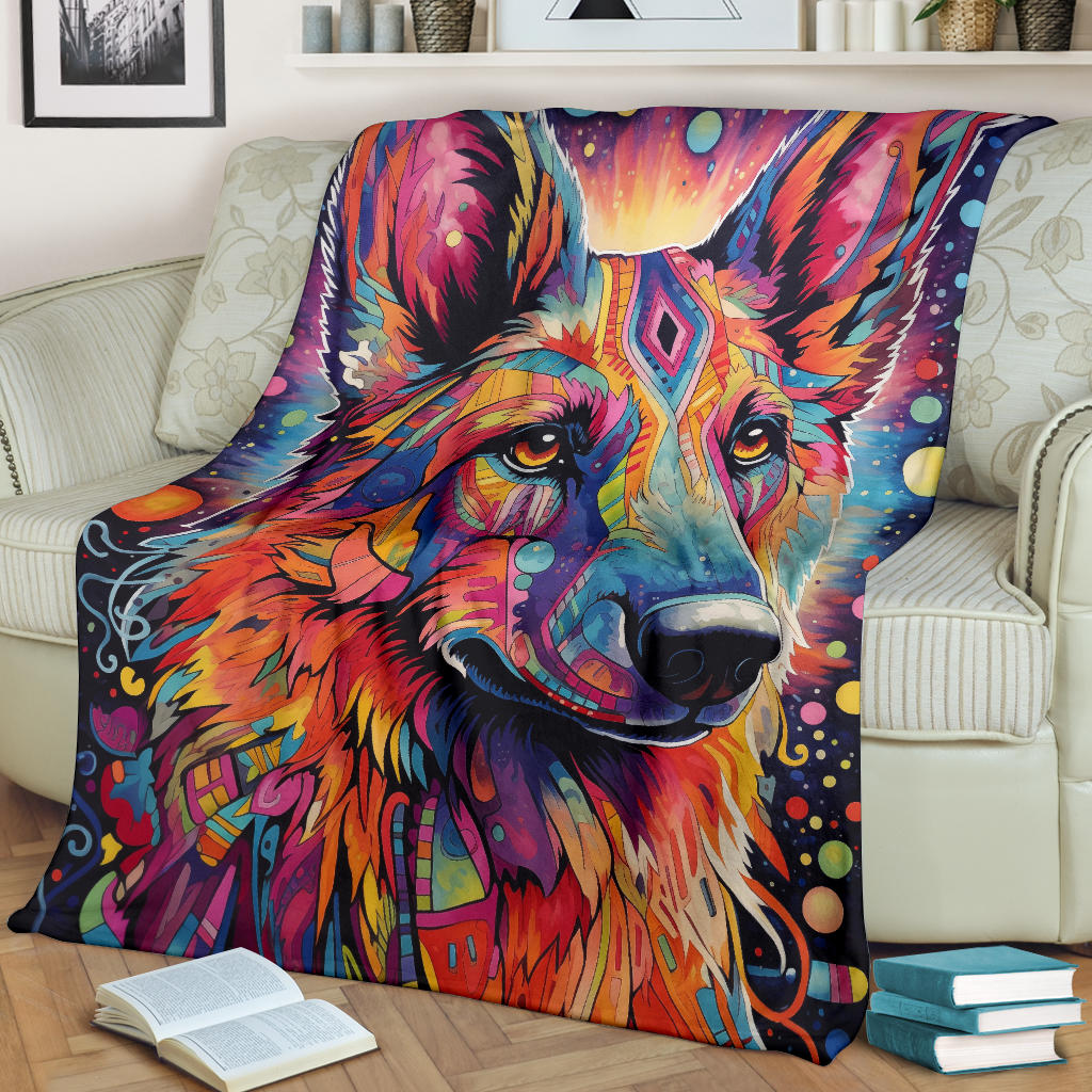 Trippy Psychedelics German Shepherd Blanket, German Shepherd Throw Blanket, German Shepherd Fleece Blanket, German Shepherd Gifts