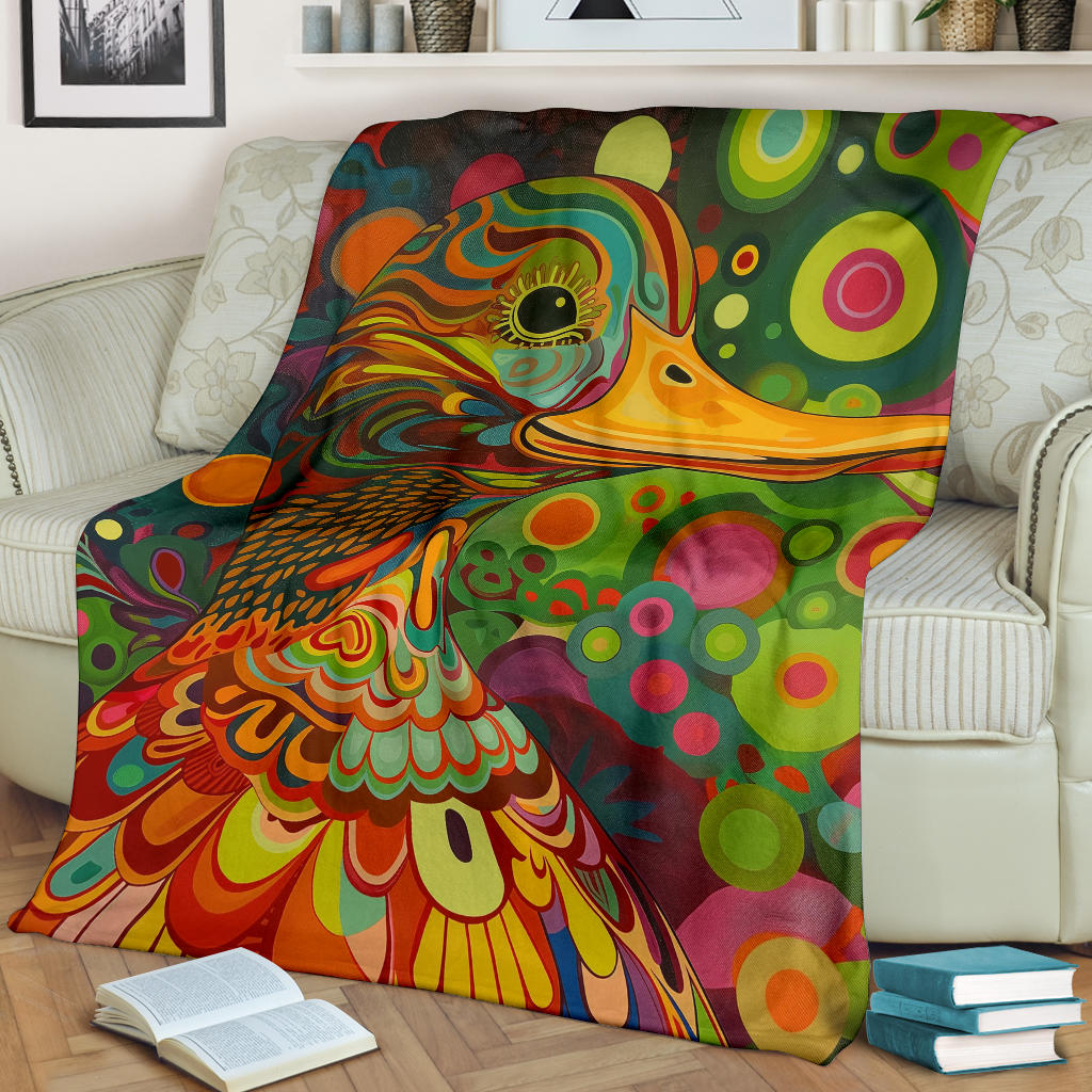 Duck Blanket, Trippy Psychedelics Duck Fleece Blanket, Duck Throw Blanket, Duck Gifts