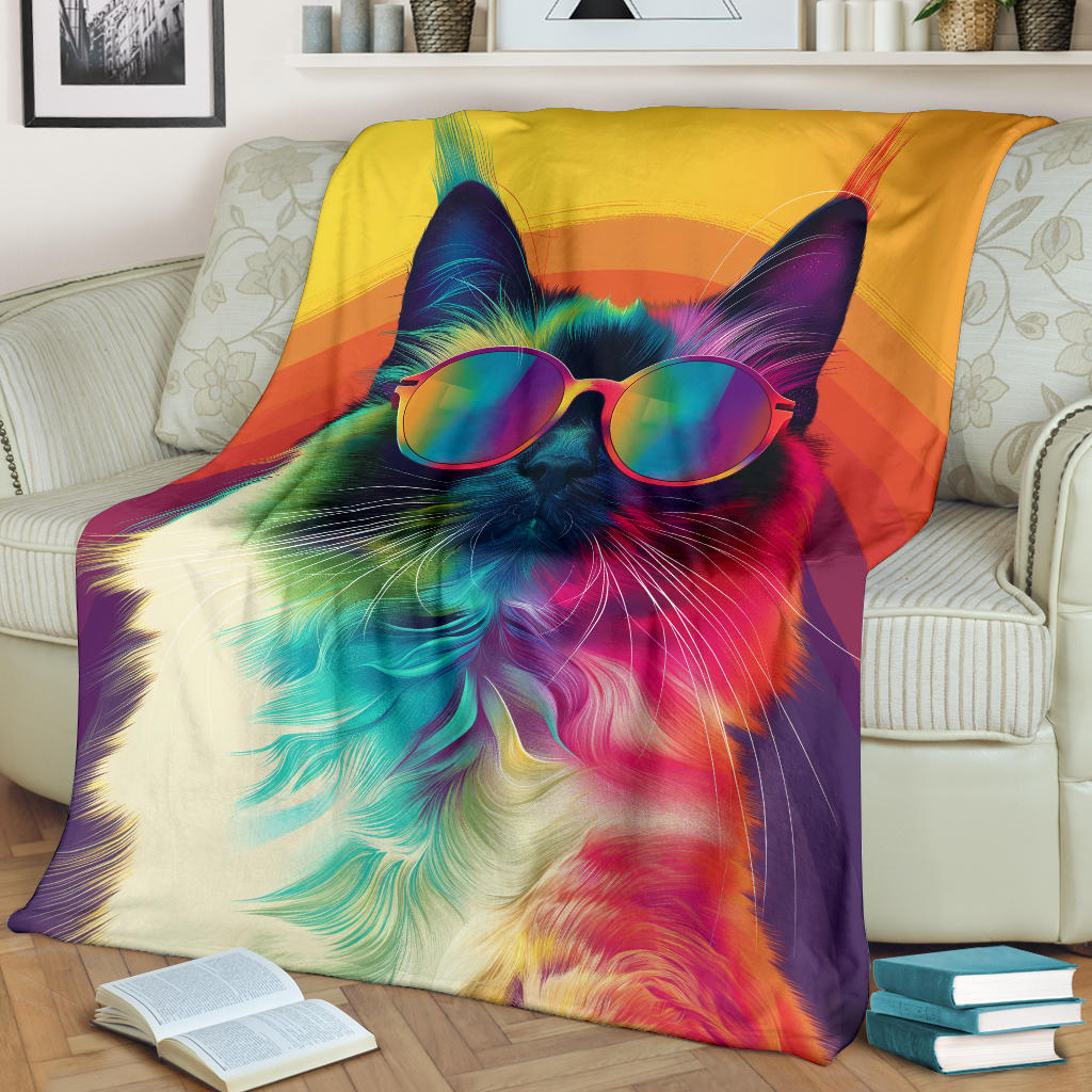 Birman cat Blanket, Trippy Psychedelics Birman cat Fleece Blanket, Birman cat Throw Blanket, Birman cat Gifts