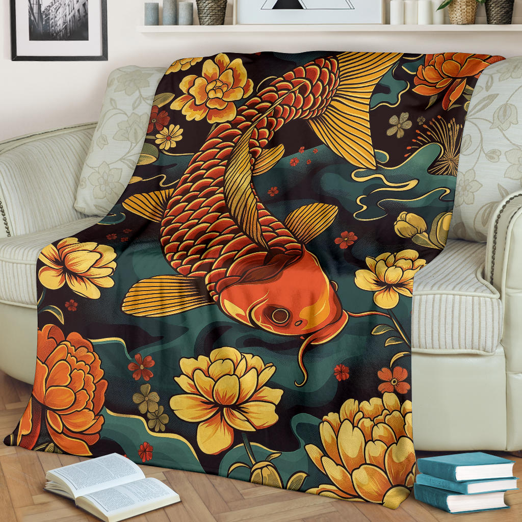 Carp Blanket, Trippy Psychedelics Carp Fleece Blanket, Carp Throw Blanket, Carp Gifts