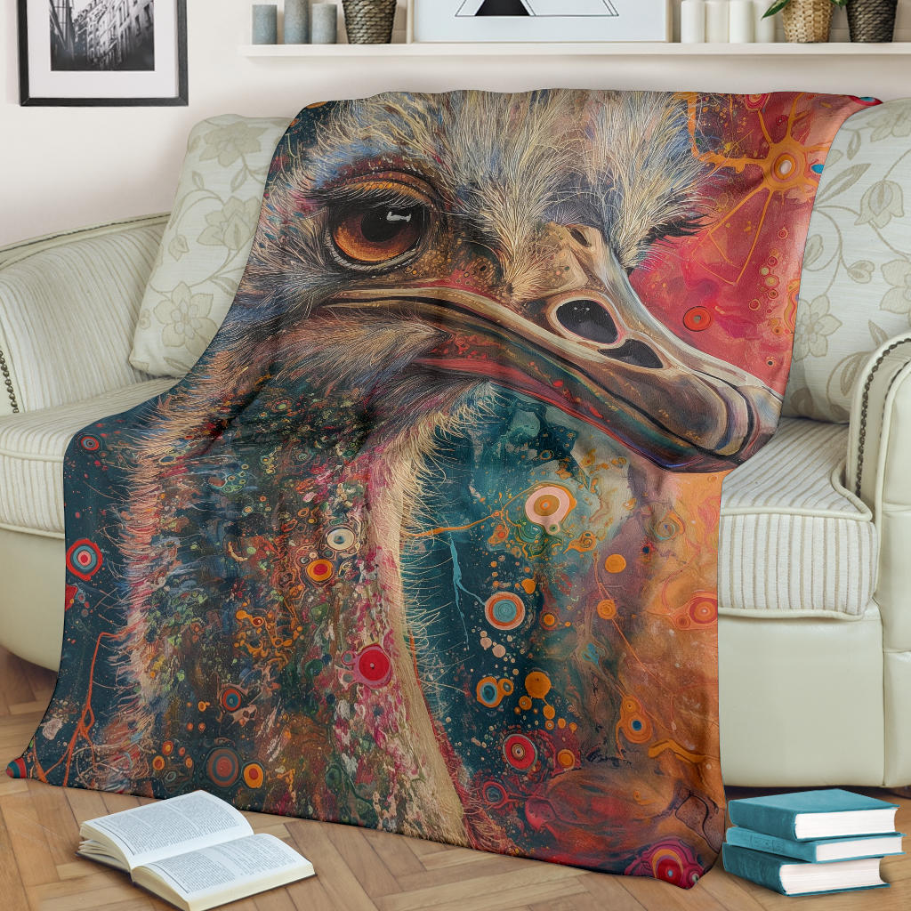 Ostrich Blanket, Trippy Psychedelics Ostrich Fleece Blanket, Ostrich Throw Blanket, Ostrich Gifts