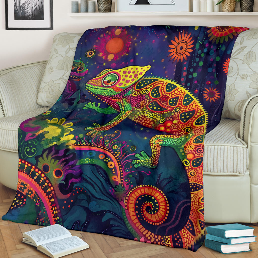 Chameleon Blanket, Trippy Psychedelics Chameleon Fleece Blanket, Chameleon Throw Blanket, Chameleon Gifts