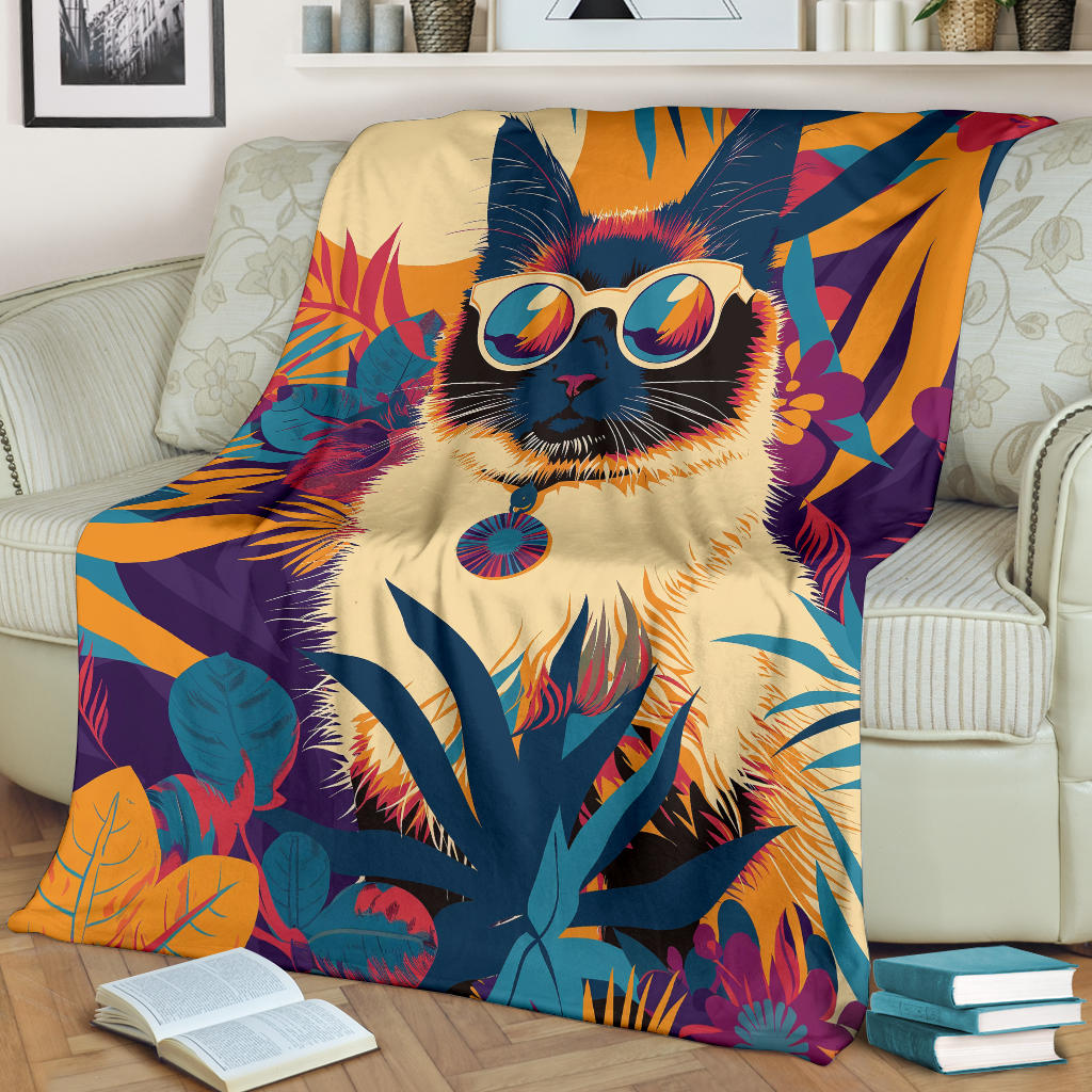 Balinese cat Blanket, Trippy Psychedelics Balinese cat Fleece Blanket, Balinese cat Throw Blanket, Balinese cat Gifts