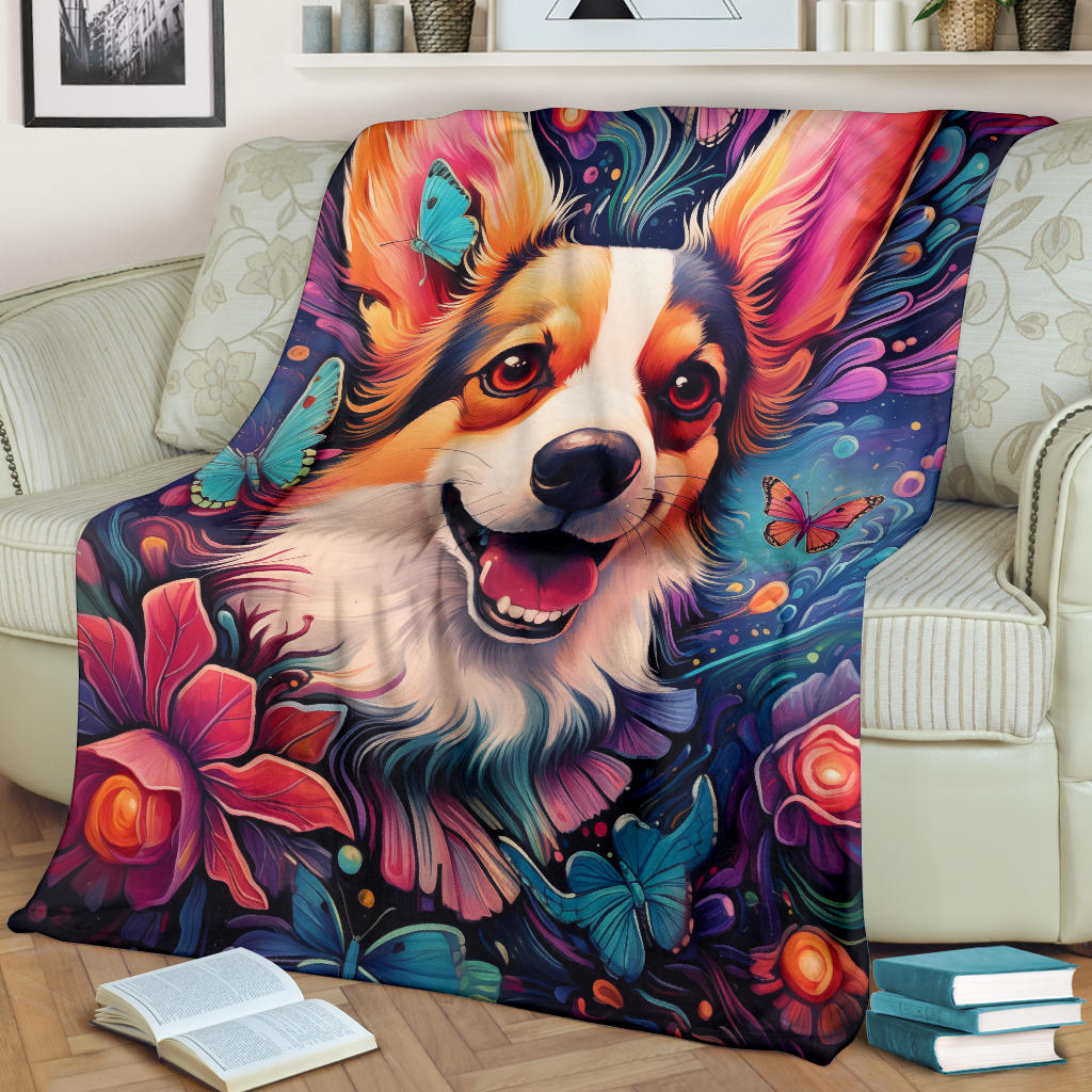 Pembroke Welsh Corgi Blanket, Trippy Psychedelics Pembroke Welsh Corgi Fleece Blanket, Pembroke Welsh Corgi Throw Blanket, Pembroke Welsh Corgi Gifts