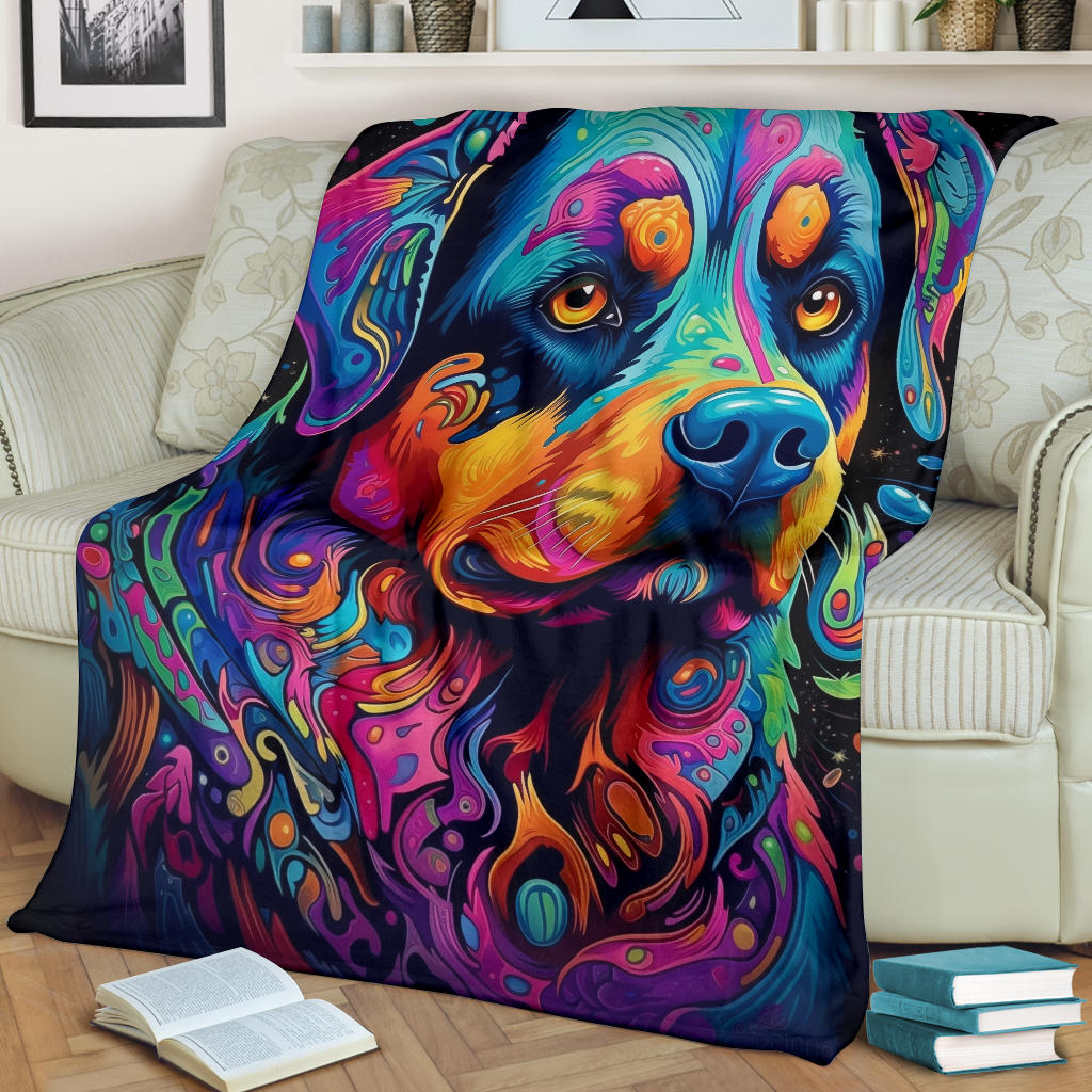 Trippy Psychedelics Rottweiler Blanket, Rottweiler Throw Blanket, Rottweiler Fleece Blanket, Rottweiler Gifts