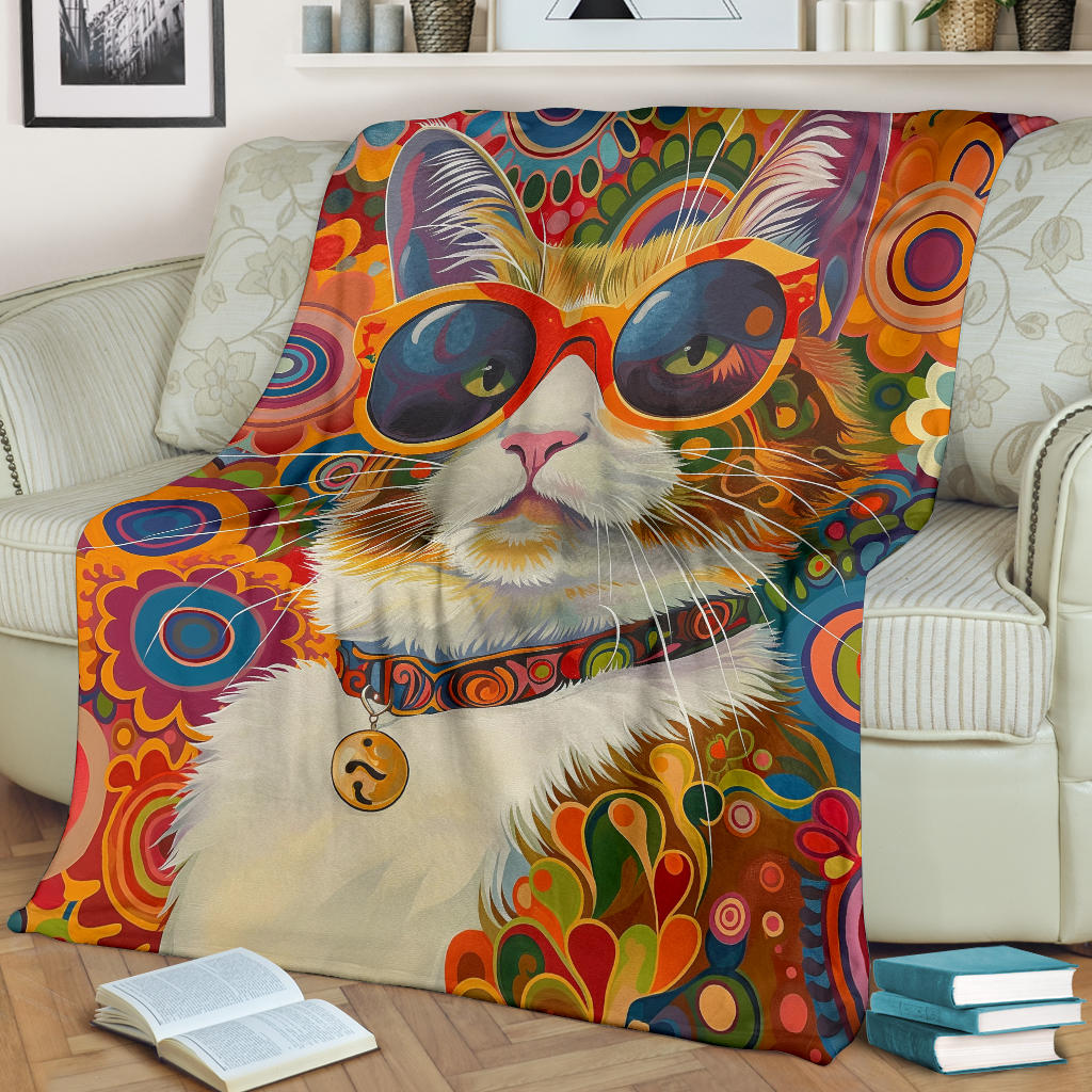 American Curl cat Blanket, Trippy Psychedelics American Curl cat Fleece Blanket, American Curl cat Throw Blanket, American Curl cat Gifts