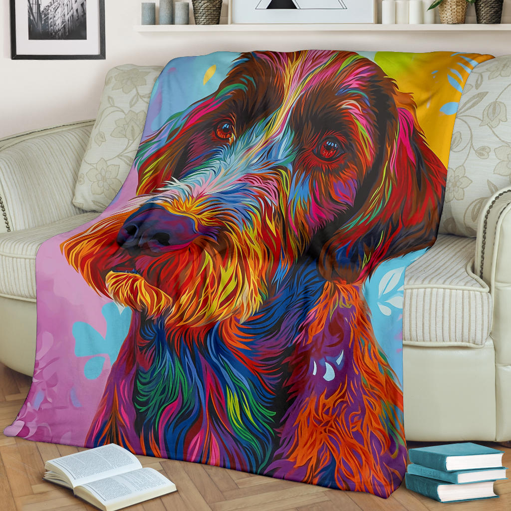 German Wirehaired Pointer Blanket, Trippy Psychedelics German Wirehaired Pointer Fleece Blanket, German Wirehaired Pointer Throw Blanket, German Wirehaired Pointer Gifts