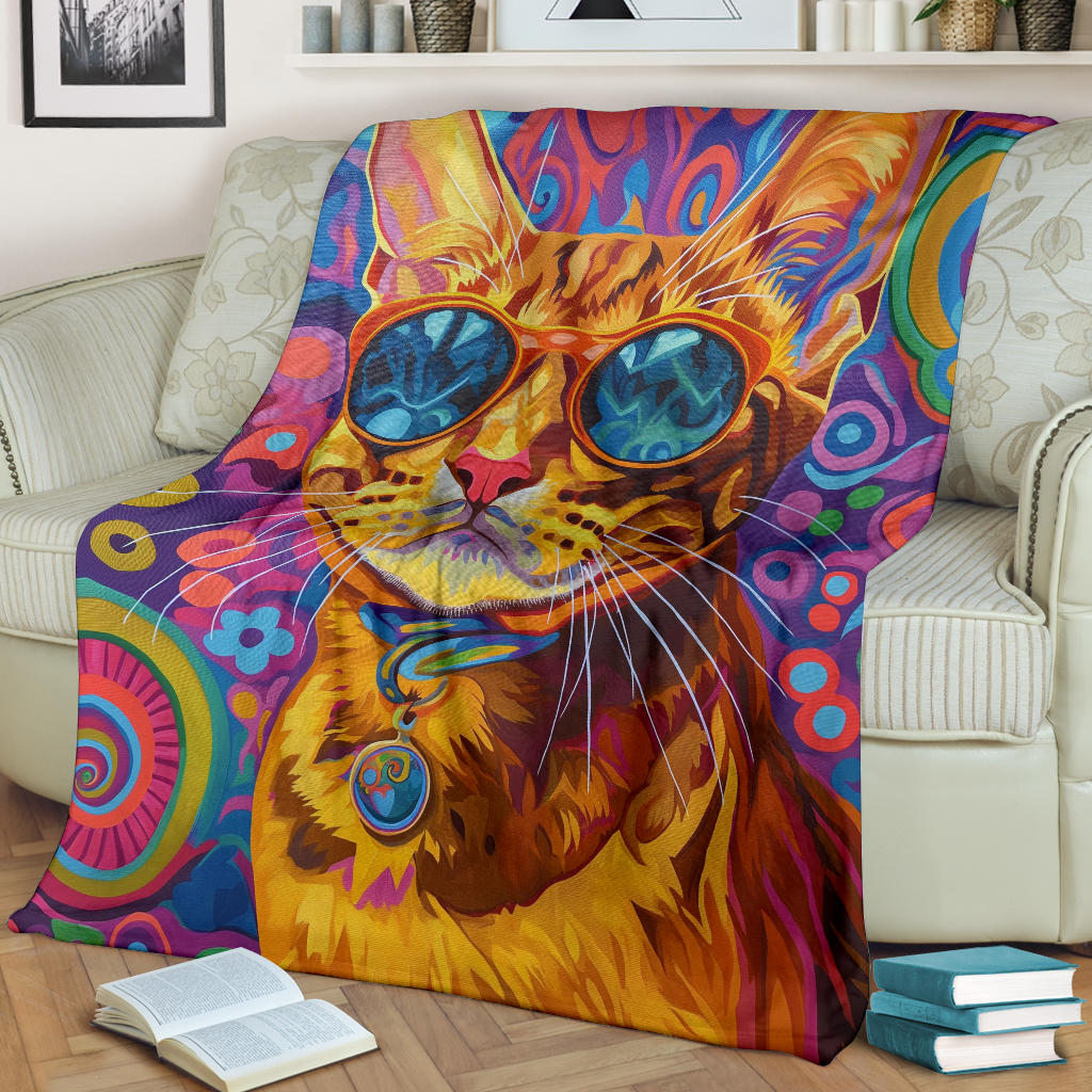 Abyssinian cat Blanket, Trippy Psychedelics Abyssinian cat Fleece Blanket, Abyssinian cat Throw Blanket, Abyssinian cat Gifts