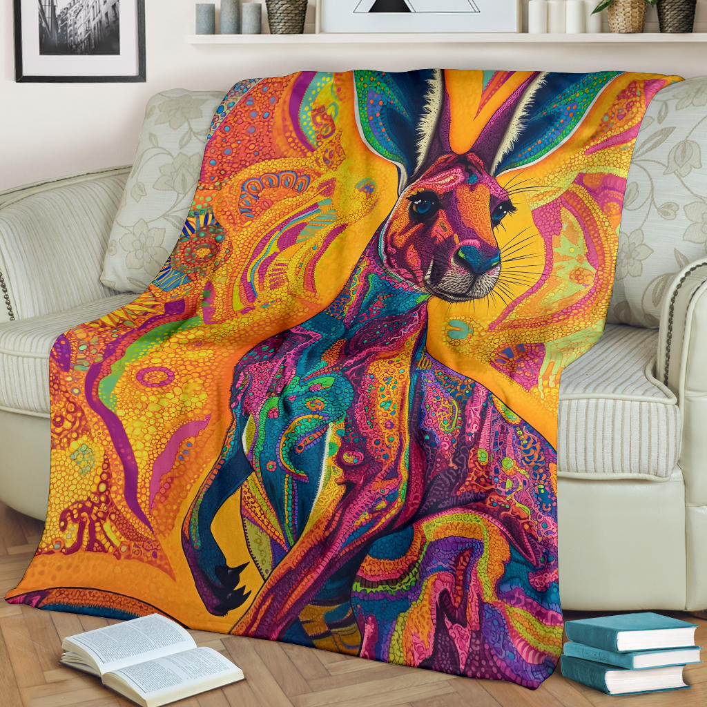 Kangaroo Blanket, Trippy Psychedelics Kangaroo Fleece Blanket, Kangaroo Throw Blanket, Kangaroo Gifts