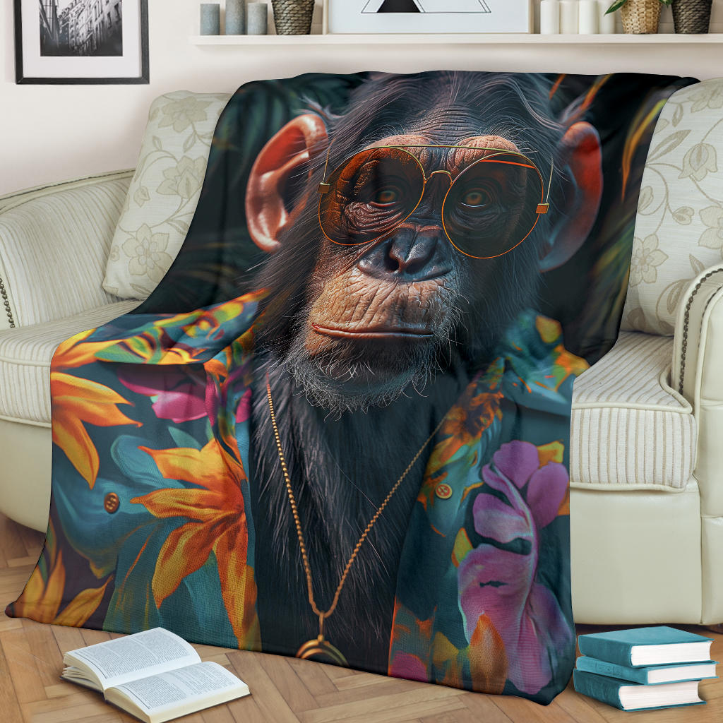 Chimpanzee Blanket, Trippy Psychedelics Chimpanzee Fleece Blanket, Chimpanzee Throw Blanket, Chimpanzee Gifts