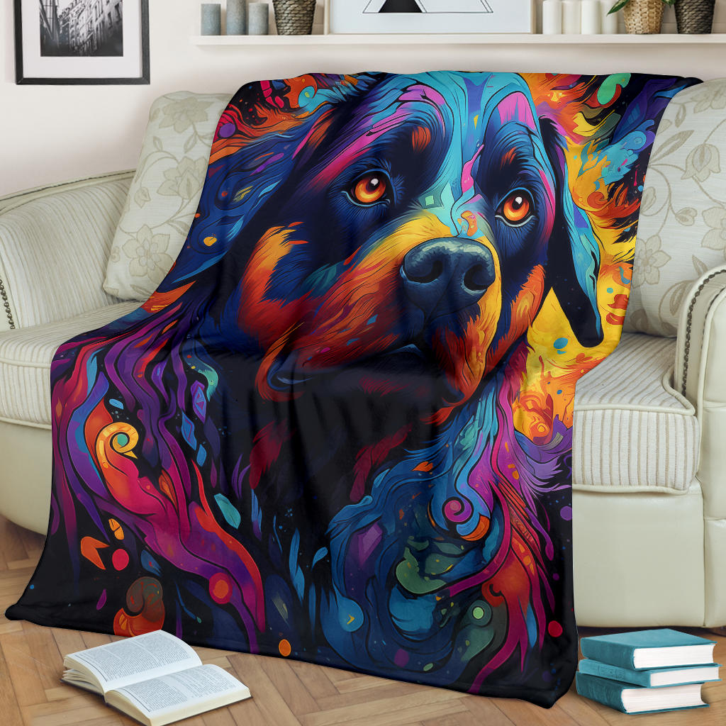 Trippy Psychedelics Rottweiler Blanket, Rottweiler Throw Blanket, Rottweiler Fleece Blanket, Rottweiler Gifts