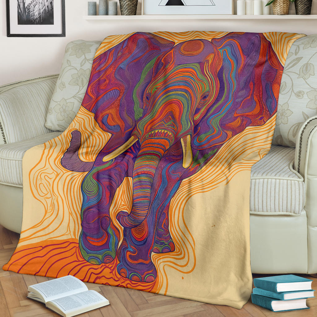 Elephant Blanket, Trippy Psychedelics Elephant Fleece Blanket, Elephant Throw Blanket, Elephant Gifts