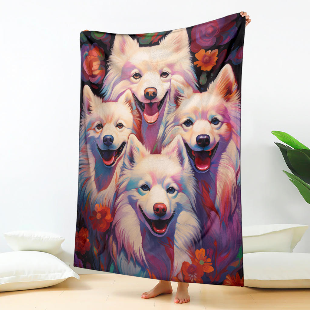 American Eskimo Blanket, Trippy Psychedelics American Eskimo Fleece Blanket, American Eskimo Throw Blanket, American Eskimo Gifts