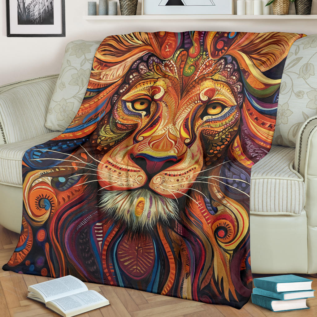 Lion Blanket, Trippy Psychedelics Lion Fleece Blanket, Lion Throw Blanket, Lion Gifts