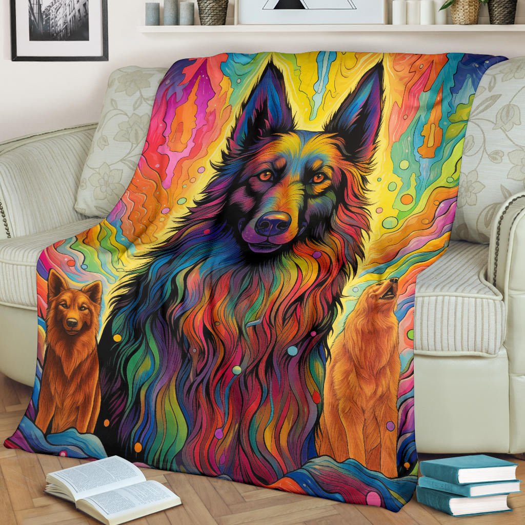 Belgian Tervuren Blanket, Trippy Psychedelics Belgian Tervuren Fleece Blanket, Belgian Tervuren Throw Blanket, Belgian Tervuren Gifts