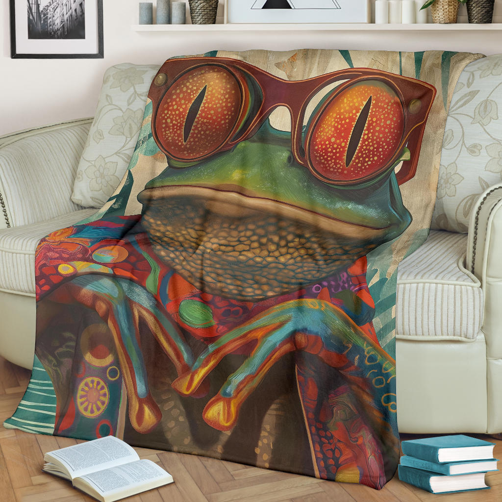 Frog Blanket, Trippy Psychedelics Frog Fleece Blanket, Frog Throw Blanket, Frog Gifts