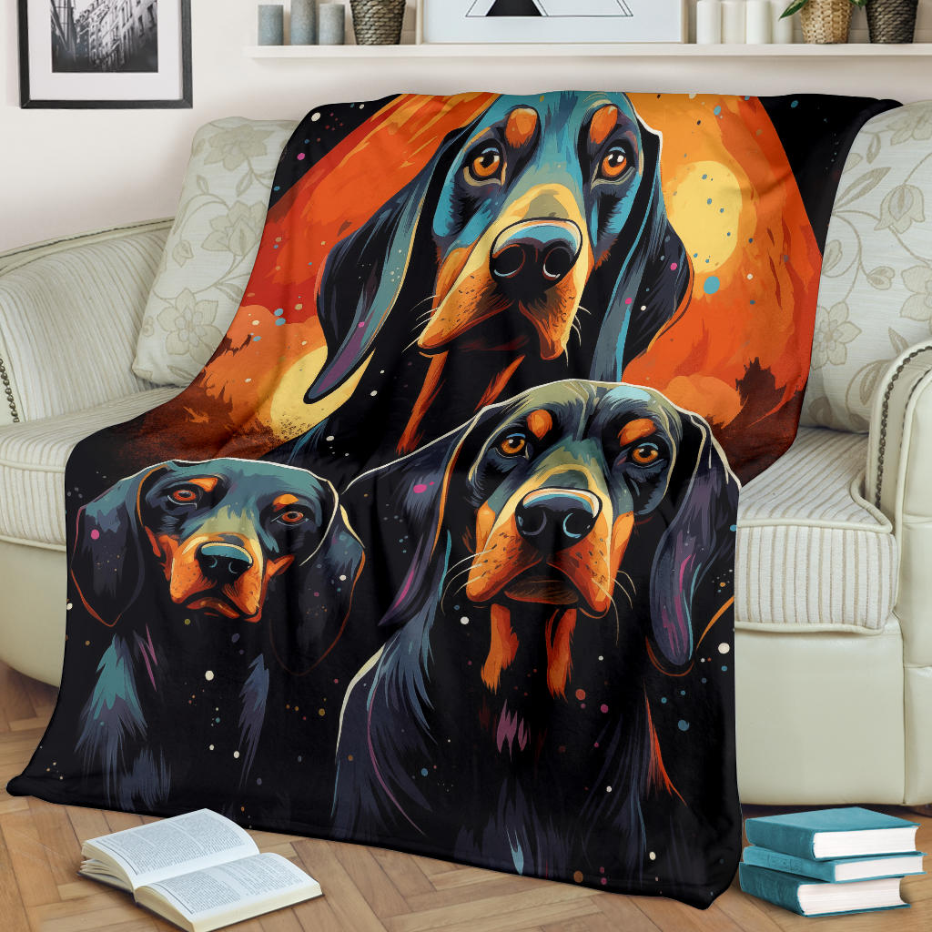 Black and Tan Coonhound Blanket, Trippy Psychedelics Black and Tan Coonhound Fleece Blanket, Black and Tan Coonhound Throw Blanket, Black and Tan Coonhound Gifts