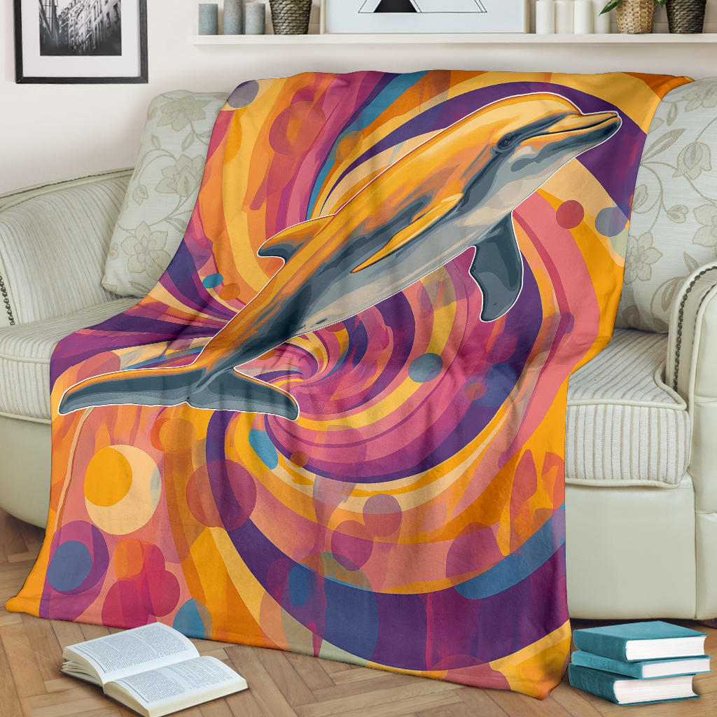 Dolphin Blanket, Trippy Psychedelics Dolphin Fleece Blanket, Dolphin Throw Blanket, Dolphin Gifts