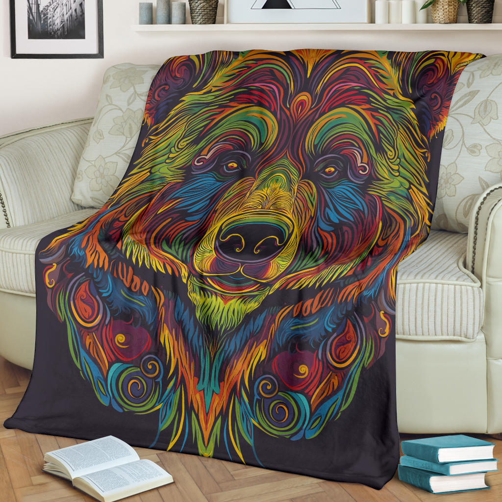 Bear Blanket, Trippy Psychedelics Bear Fleece Blanket, Bear Throw Blanket, Bear Gifts