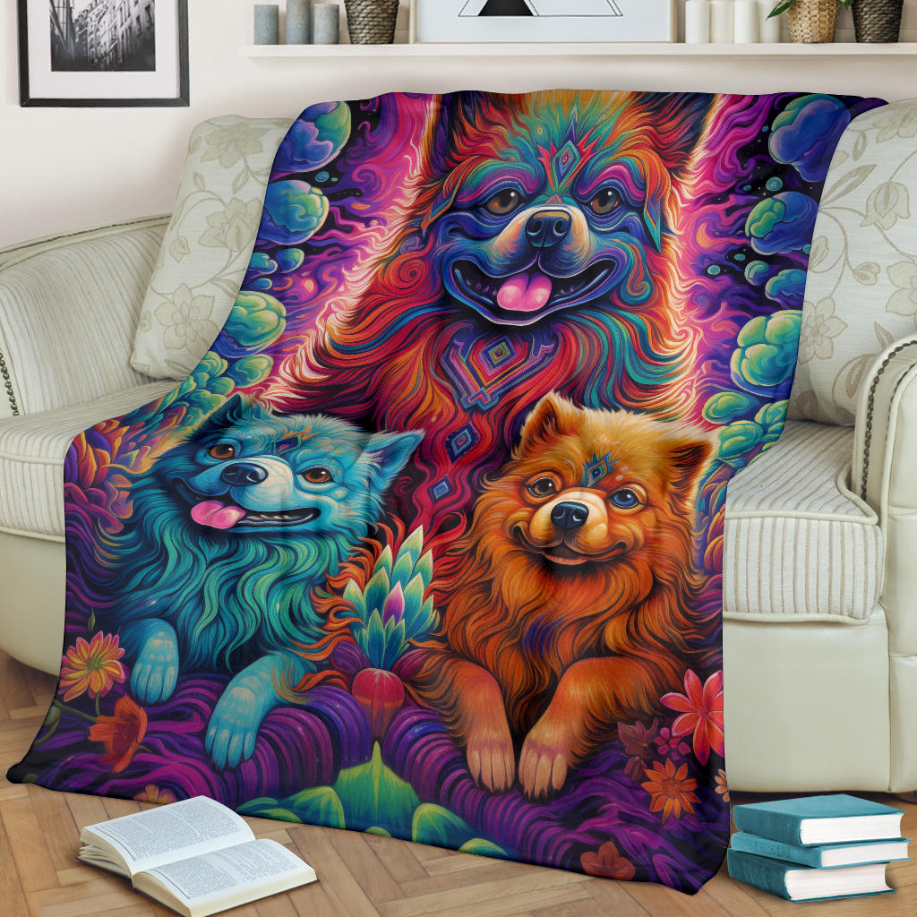 Tibetan Spaniel Blanket, Trippy Psychedelics Tibetan Spaniel Fleece Blanket, Tibetan Spaniel Throw Blanket, Tibetan Spaniel Gifts