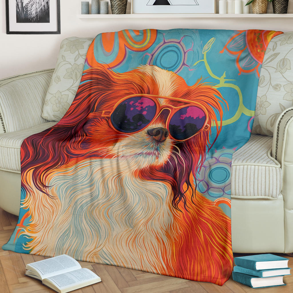 Japanese Chin Blanket, Trippy Psychedelics Japanese Chin Fleece Blanket, Japanese Chin Throw Blanket, Japanese Chin Gifts