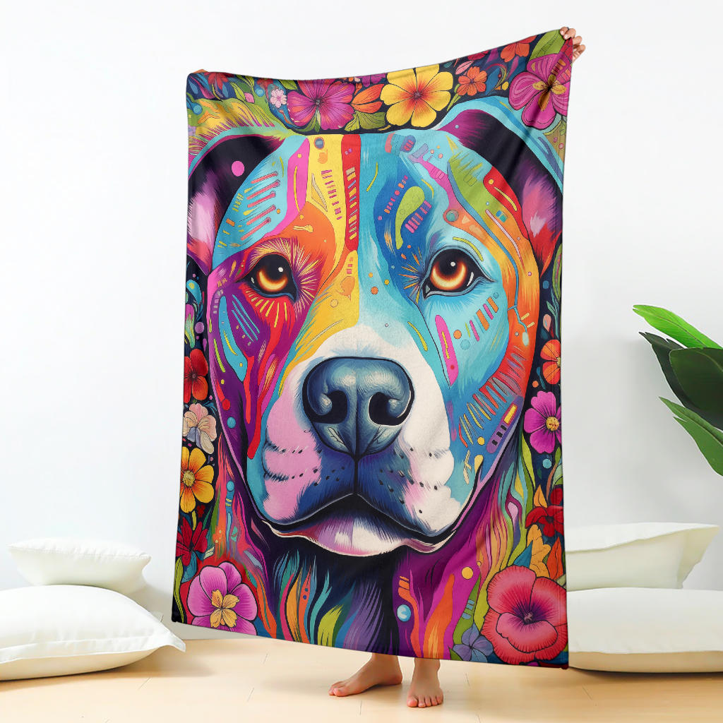 American Staffordshire Terrier Blanket, Trippy Psychedelics American Staffordshire Terrier Fleece Blanket, American Staffordshire Terrier Throw Blanket, American Staffordshire Terrier Gifts