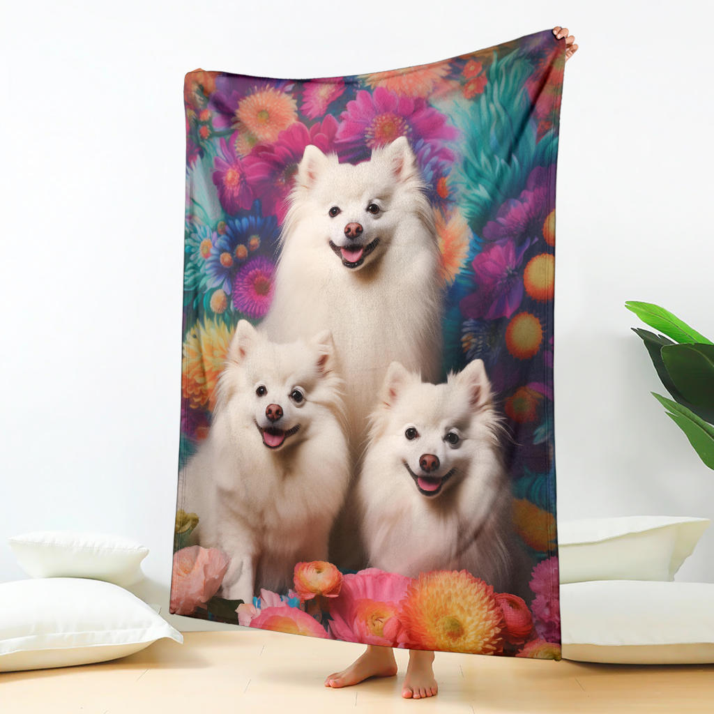 American Eskimo Blanket, Trippy Psychedelics American Eskimo Fleece Blanket, American Eskimo Throw Blanket, American Eskimo Gifts