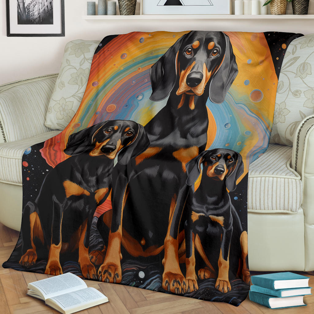 Black and Tan Coonhound Blanket, Trippy Psychedelics Black and Tan Coonhound Fleece Blanket, Black and Tan Coonhound Throw Blanket, Black and Tan Coonhound Gifts