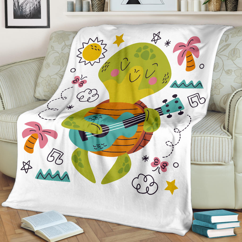 Turtle Playing Guitar Blanket