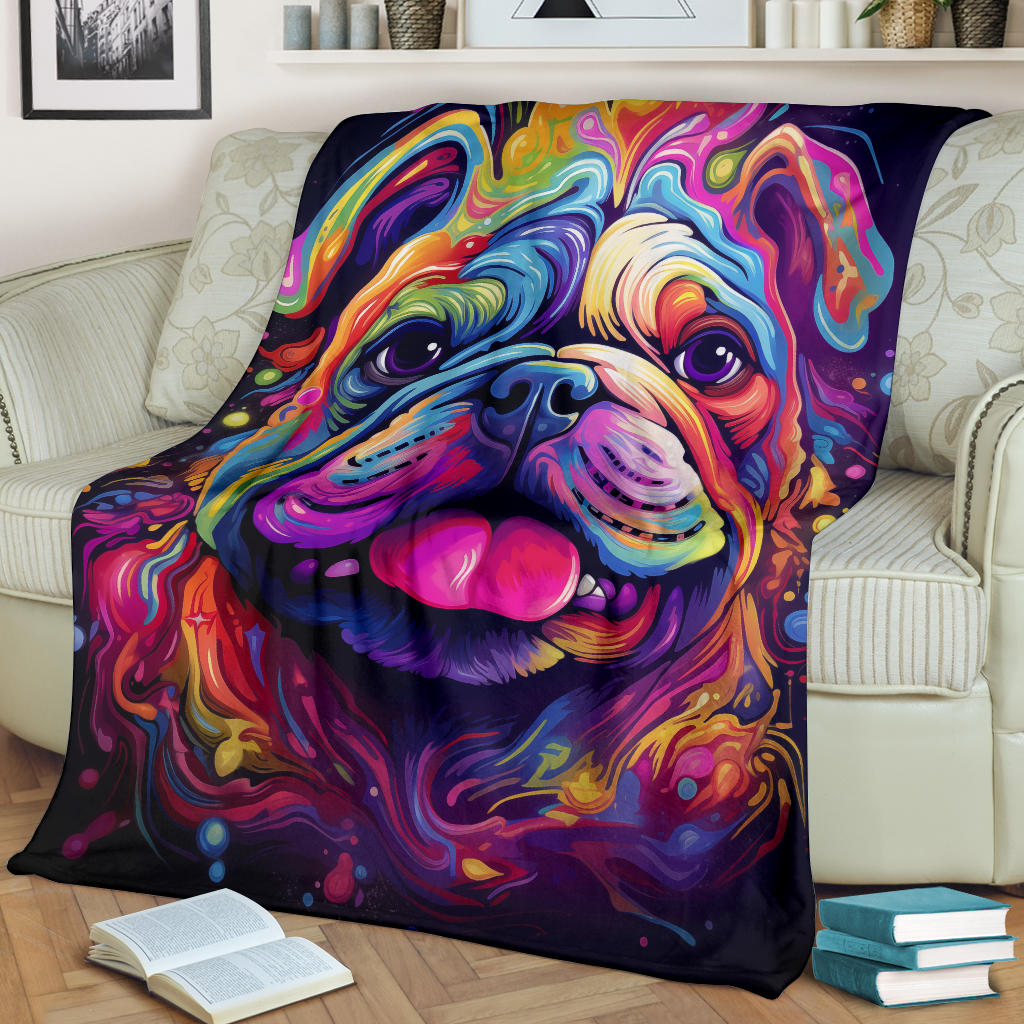 Trippy Psychedelics Bulldog Blanket, Bulldog Throw Blanket, Bulldog Fleece Blanket, Bulldog Gifts