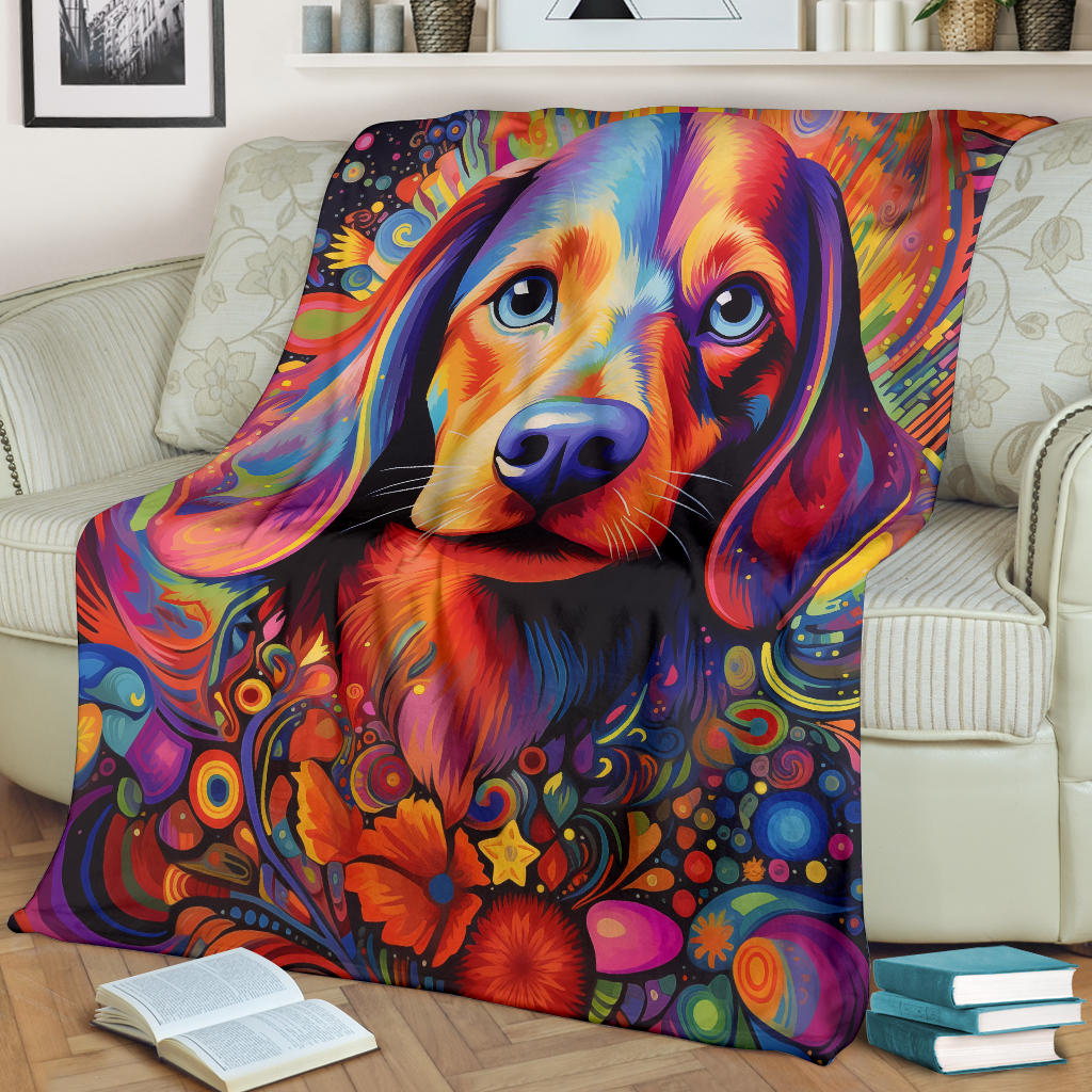 Trippy Psychedelics Dachshund Blanket, Dachshund Throw Blanket, Dachshund Fleece Blanket, Dachshund Gifts