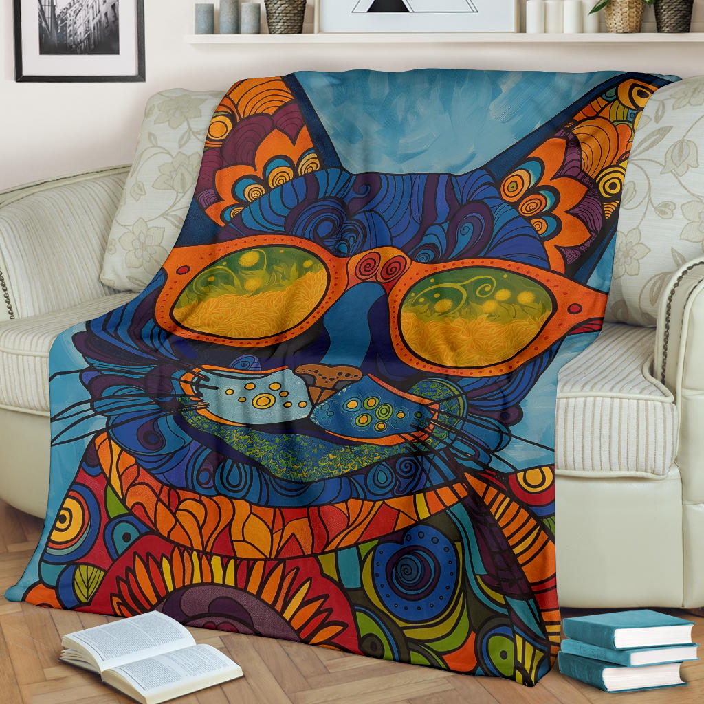 Manx cat Blanket, Trippy Psychedelics Manx cat Fleece Blanket, Manx cat Throw Blanket, Manx cat Gifts