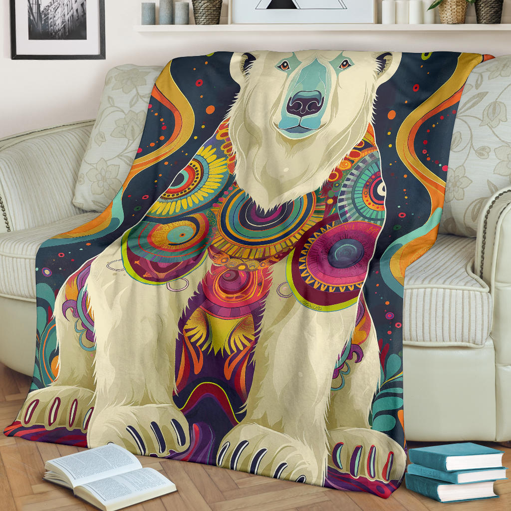 Polar Bear Blanket, Trippy Psychedelics Polar Bear Fleece Blanket, Polar Bear Throw Blanket, Polar Bear Gifts