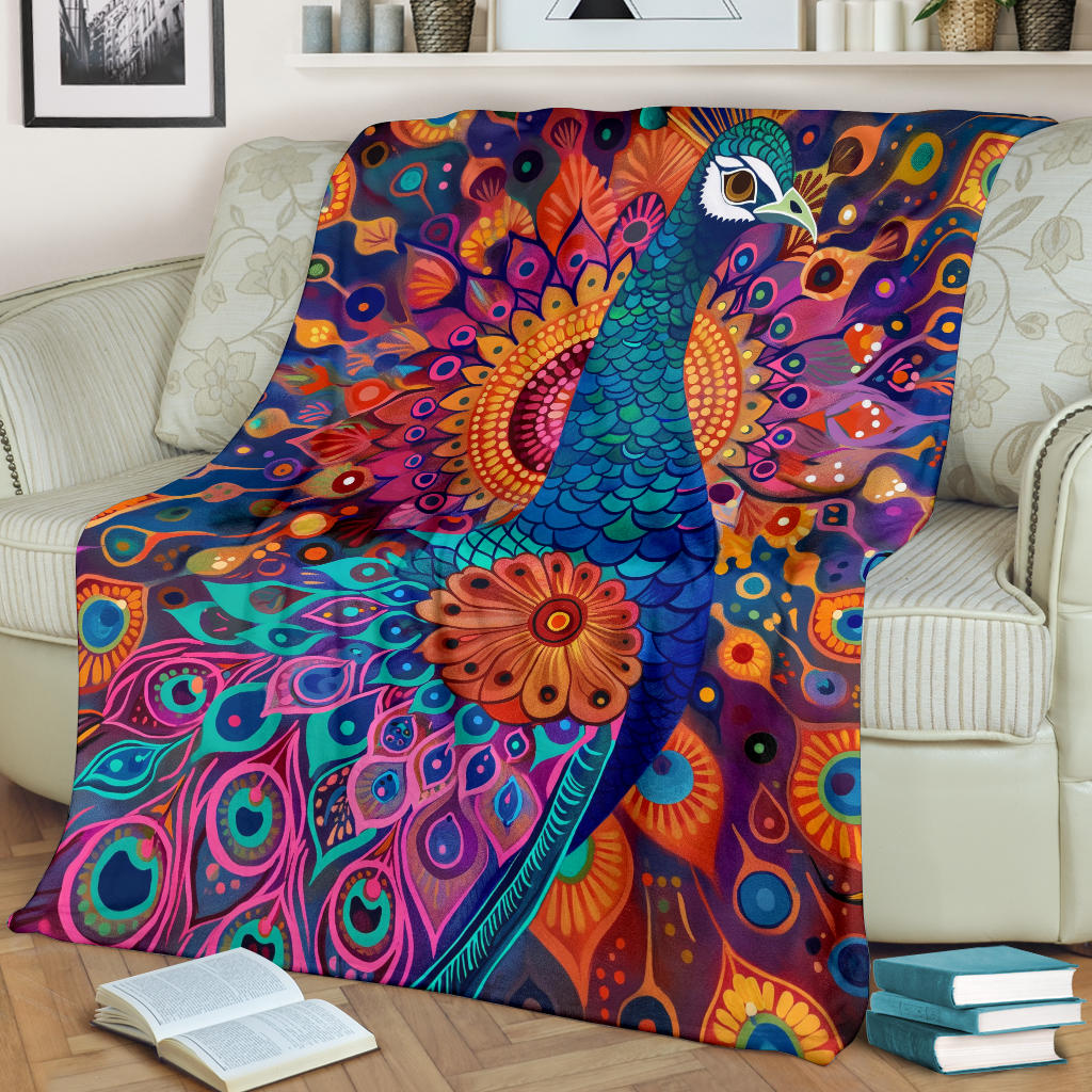 Peacock Blanket, Trippy Psychedelics Peacock Fleece Blanket, Peacock Throw Blanket, Peacock Gifts